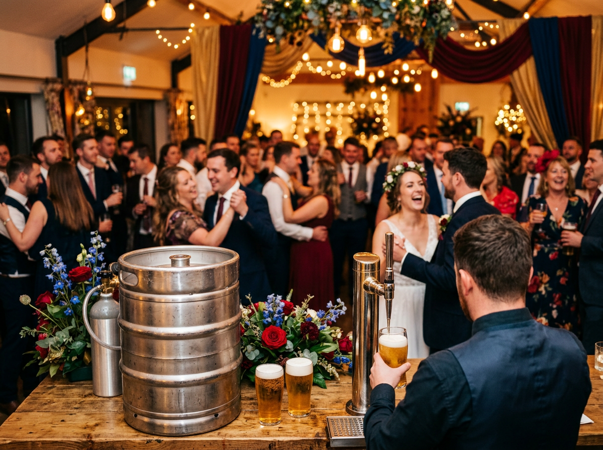 Mesa de chopp em uma festa de casamento
